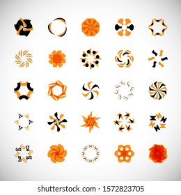 Abstract Circle Icon Set. Vector Isolated On Gray. Abstract Circle For Company Symbol, Logo, Technology Icon And Element Design. Creative Circle Icons For Flower And Tech Logo. Abstract Round Template