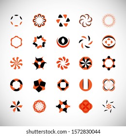 Abstract Circle Icon Set. Vector Isolated On Gray. Abstract Circle For Company Symbol, Logo, Technology Icon And Element Design. Creative Circle Icons For Flower And Tech Logo. Abstract Round Template