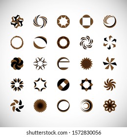 Abstract Circle Icon Set. Vector Isolated On Gray. Abstract Circle For Company Symbol, Logo, Technology Icon And Element Design. Creative Circle Icons For Flower And Tech Logo. Abstract Round Template