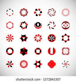 Abstract Circle Icon Set. Vector Isolated On Gray. Abstract Circle For Company Symbol, Logo, Technology Icon And Element Design. Creative Circle Icons For Flower And Tech Logo. Abstract Round Template