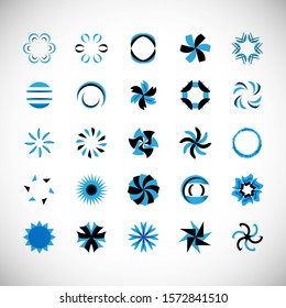 Abstract Circle Icon Set. Vector Isolated On Gray. Abstract Circle For Company Symbol, Logo, Technology Icon And Element Design. Creative Circle Icons For Flower And Tech Logo. Abstract Round Template