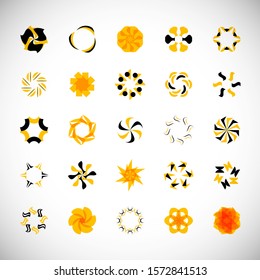 Abstract Circle Icon Set. Vector Isolated On Gray. Abstract Circle For Company Symbol, Logo, Technology Icon And Element Design. Creative Circle Icons For Flower And Tech Logo. Abstract Round Template