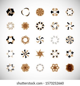 Abstract Circle Icon Set. Vector Isolated On Gray. Abstract Circle For Company Symbol, Logo, Technology Icon And Element Design. Creative Circle Icons For Flower And Tech Logo. Abstract Round Template