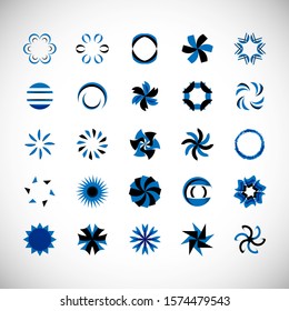 Abstract Circle Icon Set. Vector Isolated On Gray. Abstract Circle For Company Symbol, Logo, Technology Icon And Element Design. Creative Circle Icons For Flower And Tech Logo. Abstract Round Template