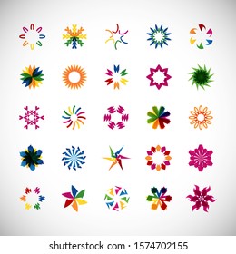 Abstract Circle Icon Set. Vector Isolated On Gray. Abstract Circle For Company Symbol, Logo, Technology Icon And Element Design. Creative Circle Icons For Flower And Tech Logo. Abstract Round Template