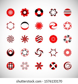 Abstract Circle Icon Set. Vector Isolated On Gray. Abstract Circle For Company Symbol, Logo, Technology Icon And Element Design. Creative Circle Icons For Flower And Tech Logo. Abstract Round Template