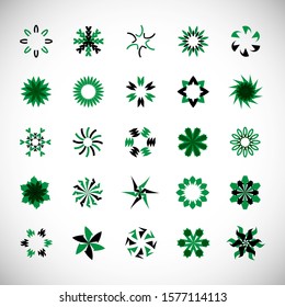 Abstract Circle Icon Set. Vector Isolated On Gray. Abstract Circular Logo For Company Symbol, Star, Tech Icon And Element Design. Creative Icons For Flower And Decorative Logo. Abstract Round Template