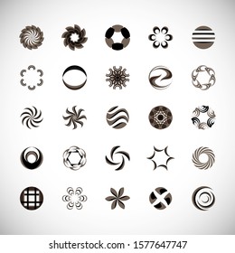 Abstract Circle Icon Set. Vector Isolated On Gray. Abstract Circle For Company Symbol, Logo, Technology Icon And Element Design. Creative Circle Icons For Flower And Tech Logo. Abstract Round Template