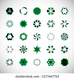 Abstract Circle Icon Set. Vector Isolated On Gray. Abstract Circle For Company Symbol, Logo, Technology Icon And Element Design. Creative Circle Icons For Flower And Tech Logo. Abstract Round Template