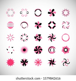 Abstract Circle Icon Set. Vector Isolated On Gray. Abstract Circular Logo For Company Symbol, Star, Tech Icon And Element Design. Creative Icons For Flower And Decorative Logo. Abstract Round Template