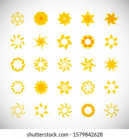 Abstract Circle Icon Set. Vector Isolated On Gray. Abstract Circular Logo For Company Symbol, Star, Tech Icon And Element Design. Creative Icons For Flower And Decorative Logo. Abstract Round Template