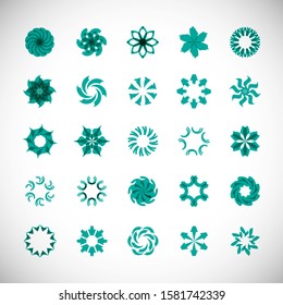 Abstract Circle Icon Set. Vector Isolated On Gray. Abstract Circular Logo For Company Symbol, Star, Tech Icon And Element Design. Creative Icons For Flower And Decorative Logo. Abstract Round Template