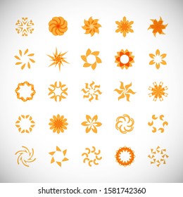 Abstract Circle Icon Set. Vector Isolated On Gray. Abstract Circular Logo For Company Symbol, Star, Tech Icon And Element Design. Creative Icons For Flower And Decorative Logo. Abstract Round Template