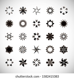 Abstract Circle Icon Set. Vector Isolated On Gray. Abstract Circular Logo For Company Symbol, Star, Tech Icon And Element Design. Creative Icons For Flower And Decorative Logo. Abstract Round Template