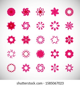 Abstract Circle Icon Set. Vector Isolated On Gray. Abstract Circular Logo For Company Symbol, Star, Tech Icon And Element Design. Creative Icons For Flower And Decorative Logo. Abstract Round Template