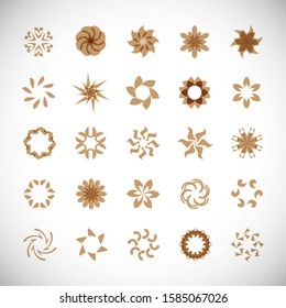 Abstract Circle Icon Set. Vector Isolated On Gray. Abstract Circular Logo For Company Symbol, Star, Tech Icon And Element Design. Creative Icons For Flower And Decorative Logo. Abstract Round Template