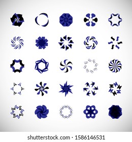 Abstract Circle Icon Set. Vector Isolated On Gray. Abstract Circular Logo For Company Symbol, Star, Tech Icon And Element Design. Creative Icons For Flower And Decorative Logo. Abstract Round Template