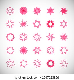 Abstract Circle Icon Set. Vector Isolated On Gray. Abstract Circular Logo For Company Symbol, Star, Tech Icon And Element Design. Creative Icons For Flower And Decorative Logo. Abstract Round Template