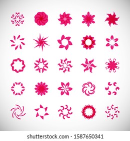 Abstract Circle Icon Set. Vector Isolated On Gray. Abstract Circular Logo For Company Symbol, Star, Tech Icon And Element Design. Creative Icons For Flower And Decorative Logo. Abstract Round Template