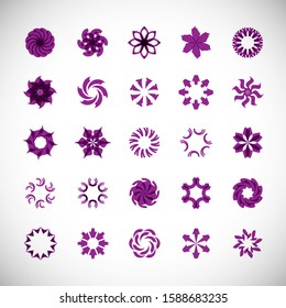 Abstract Circle Icon Set. Vector Isolated On Gray. Abstract Circular Logo For Company Symbol, Star, Tech Icon And Element Design. Creative Icons For Flower And Decorative Logo. Abstract Round Template