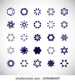 Abstract Circle Icon Set. Vector Isolated On Gray. Abstract Circular Logo For Company Symbol, Star, Tech Icon And Element Design. Creative Icons For Flower And Decorative Logo. Abstract Round Template