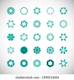 Abstract Circle Icon Set. Vector Isolated On Gray. Abstract Circular Logo For Company Symbol, Star, Tech Icon And Element Design. Creative Icons For Flower And Decorative Logo. Abstract Round Template