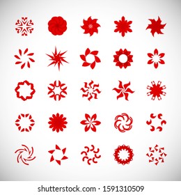 Abstract Circle Icon Set. Vector Isolated On Gray. Abstract Circular Logo For Company Symbol, Star, Tech Icon And Element Design. Creative Icons For Flower And Decorative Logo. Abstract Round Template