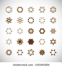 Abstract Circle Icon Set. Vector Isolated On Gray. Abstract Circular Logo For Company Symbol, Star, Tech Icon And Element Design. Creative Icons For Flower And Decorative Logo. Abstract Round Template