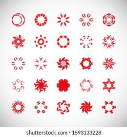 Abstract Circle Icon Set. Vector Isolated On Gray. Abstract Circular Logo For Company Symbol, Star, Tech Icon And Element Design. Creative Icons For Flower And Decorative Logo. Abstract Round Template