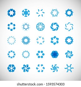 Abstract Circle Icon Set. Vector Isolated On Gray. Abstract Circular Logo For Company Symbol, Star, Tech Icon And Element Design. Creative Icons For Flower And Decorative Logo. Abstract Round Template