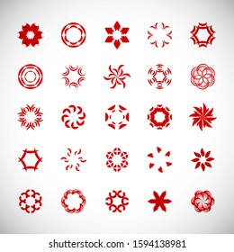 Abstract Circle Icon Set. Vector Isolated On Gray. Abstract Circular Logo For Company Symbol, Star, Tech Icon And Element Design. Creative Icons For Flower And Decorative Logo. Abstract Round Template