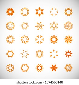 Abstract Circle Icon Set. Vector Isolated On Gray. Abstract Circular Logo For Company Symbol, Star, Tech Icon And Element Design. Creative Icons For Flower And Decorative Logo. Abstract Round Template