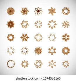 Abstract Circle Icon Set. Vector Isolated On Gray. Abstract Circular Logo For Company Symbol, Star, Tech Icon And Element Design. Creative Icons For Flower And Decorative Logo. Abstract Round Template