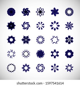 Abstract Circle Icon Set. Vector Isolated On Gray. Abstract Circular Logo For Company Symbol, Star, Tech Icon And Element Design. Creative Icons For Flower And Decorative Logo. Abstract Round Template