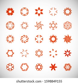 Abstract Circle Icon Set. Vector Isolated On Gray. Abstract Circular Logo For Company Symbol, Star, Tech Icon And Element Design. Creative Icons For Flower And Decorative Logo. Abstract Round Template