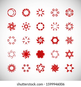 Abstract Circle Icon Set. Vector Isolated On Gray. Abstract Circular Logo For Company Symbol, Star, Tech Icon And Element Design. Creative Icons For Flower And Decorative Logo. Abstract Round Template