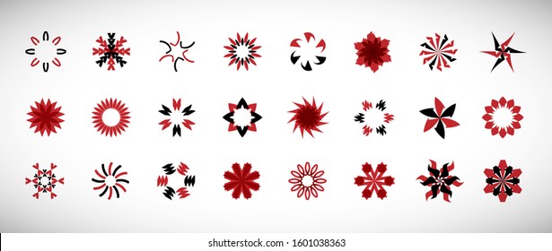 Abstract Circle Icon Set. Vector Isolated On Gray. Abstract Circular Logo For Company Symbol, Star, Tech Icon And Element Design. Creative Icons For Flower And Decorative Logo. Abstract Round Template