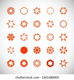 Abstract Circle Icon Set. Vector Isolated On Gray. Abstract Circular Logo For Company Symbol, Star, Tech Icon And Element Design. Creative Icons For Flower And Decorative Logo. Abstract Round Template