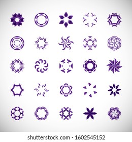 Abstract Circle Icon Set. Vector Isolated On Gray. Abstract Circular Logo For Company Symbol, Star, Tech Icon And Element Design. Creative Icons For Flower And Decorative Logo. Abstract Round Template