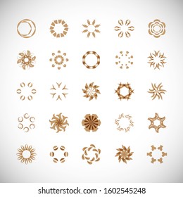 Abstract Circle Icon Set. Vector Isolated On Gray. Abstract Circular Logo For Company Symbol, Star, Tech Icon And Element Design. Creative Icons For Flower And Decorative Logo. Abstract Round Template