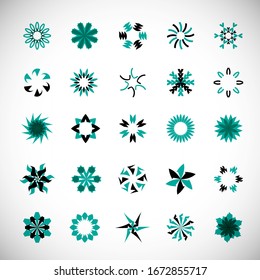 Abstract Circle Icon Set. Vector Isolated On Gray. Abstract Circular Logo For Company Symbol, Star, Tech Icon And Element Design. Creative Icons For Flower And Decorative Logo. Abstract Round Template
