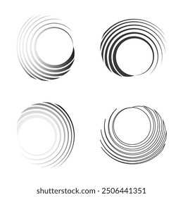 Iconos de círculo Abstractas. Líneas radiales degradadas. Espirales en blanco y negro. Vector Formas redondas.