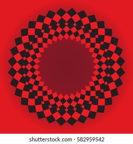 abstract circle illustration, red background - black and red squares