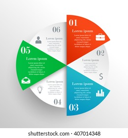 Abstract circle infographic with 6 options. Clean style. Can be used for workflow layout, parts, steps or processes, banner, chart, web design