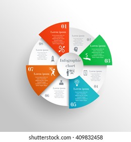 Abstract circle infographic chart with 8 options. Clean style. Can be used for workflow layout, parts, steps or processes, banner, chart, web design. Template for cycle diagram, graph and presentation