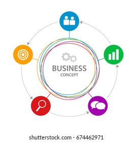Abstract circle infographics report template with lines and icons. Vector illustration. For design layout, diagram, business step options, banner, web design.