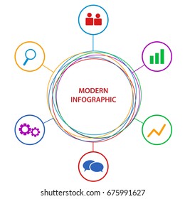 Abstract circle infographics report template with lines and icons. Vector illustration. For design layout, diagram, business step options, banner, web design.