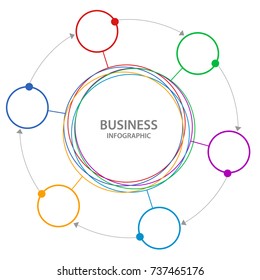 Abstract circle infographics report template with lines and icons. Vector illustration. For design layout, diagram, business step options, banner, web design.