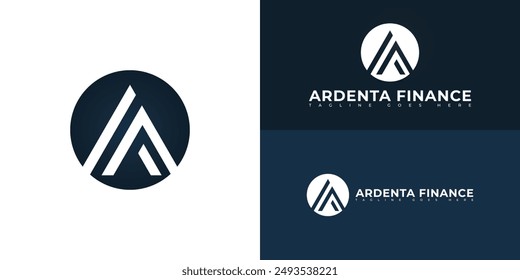 Abstract circle initial letter AF or FA in deep blue color isolated on multiple background colors. The logo is suitable for online financial and insurance logo design inspiration templates.