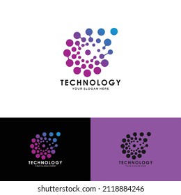 Abstract circle innovator forming group, blue color logotype vector style.